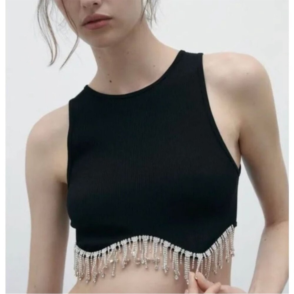 Zara Black Crop Top with Beaded Fringe (LIMITLESS CONTOUR COLLECTION)